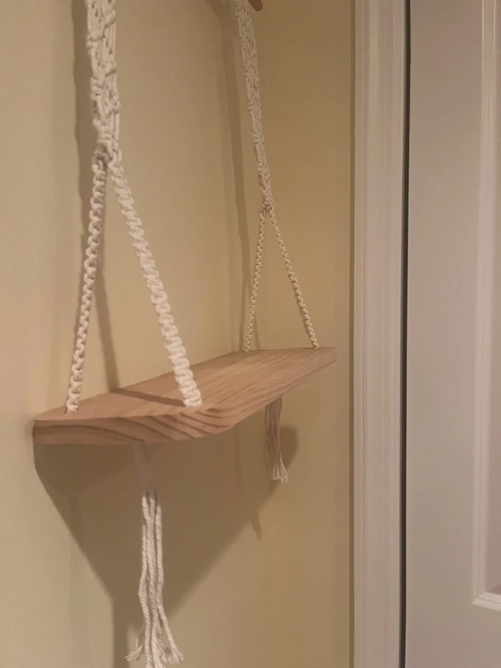 Natural Wood Hanging Shelf with Cream Macramé Cords